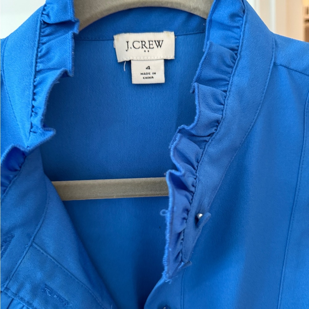 J. Crew Blue Ruffled Buttoned Blouse - Picture 2 of 2
